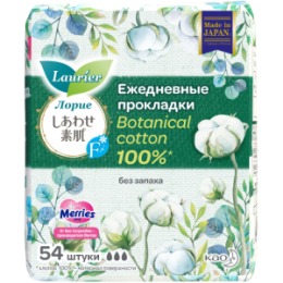 Laurier Laurier F Botanical Cotton Женские гигиенические прокладки на каждый день без запаха 54 шт