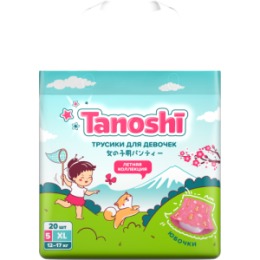 Tanoshi Tanoshi Трусики-подгузники для девочек, размер XL 12-17 кг, 20 шт /Baby Pants for girls, Size XL, 12-17kg, 20pcs